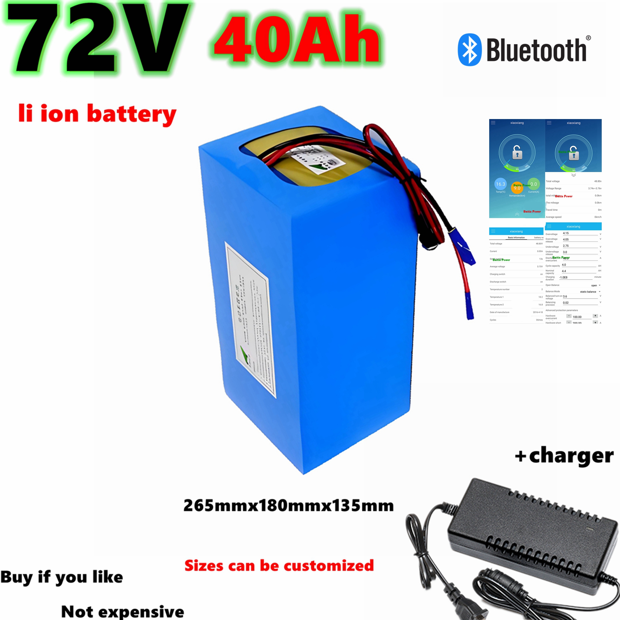 Mountain Biking App - HS 72v 40Ah li-ion battery bluetooth