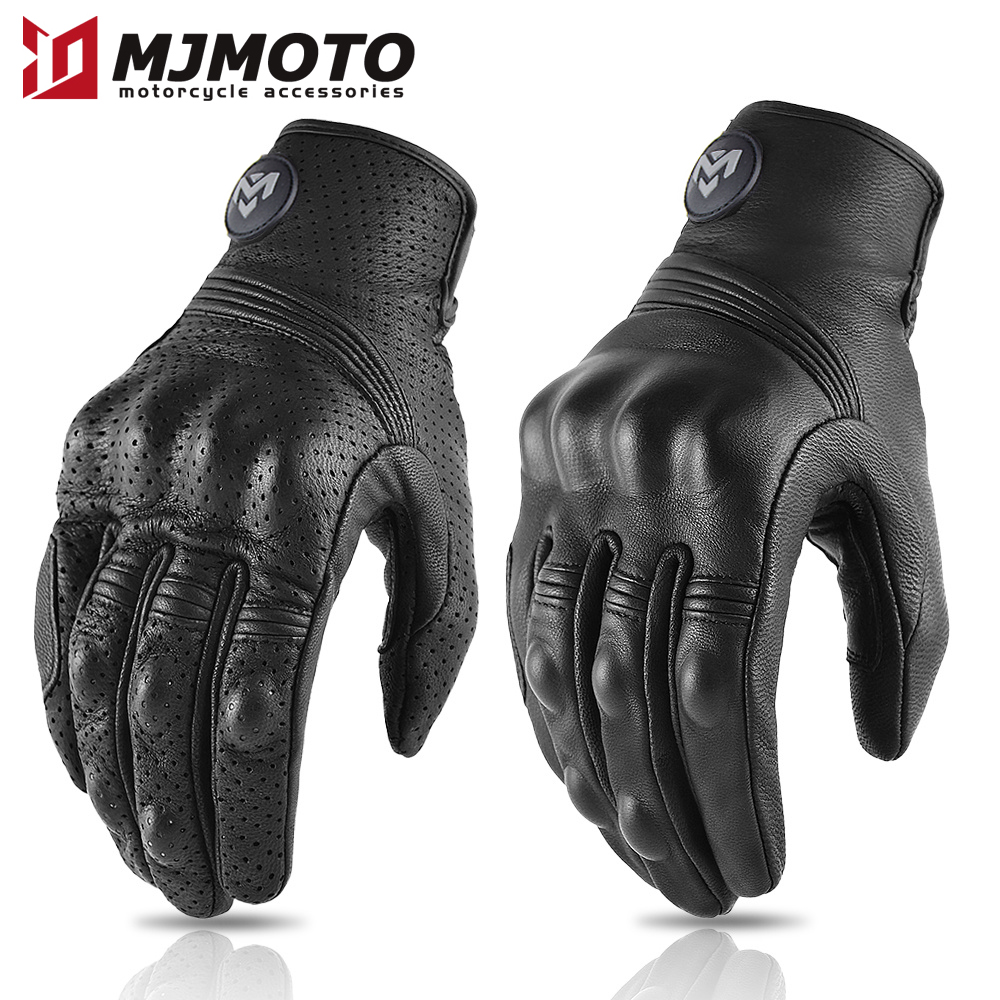 Mountain Biking Gloves - Men's Retro Perforated Leather Motorcycle Gloves